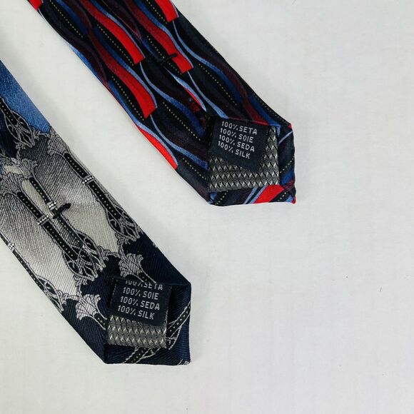 Kilburne and Finch Silk Luxury Tie Set of 2 Geometric Pattern Printed Necktie - Picture 5 of 6
